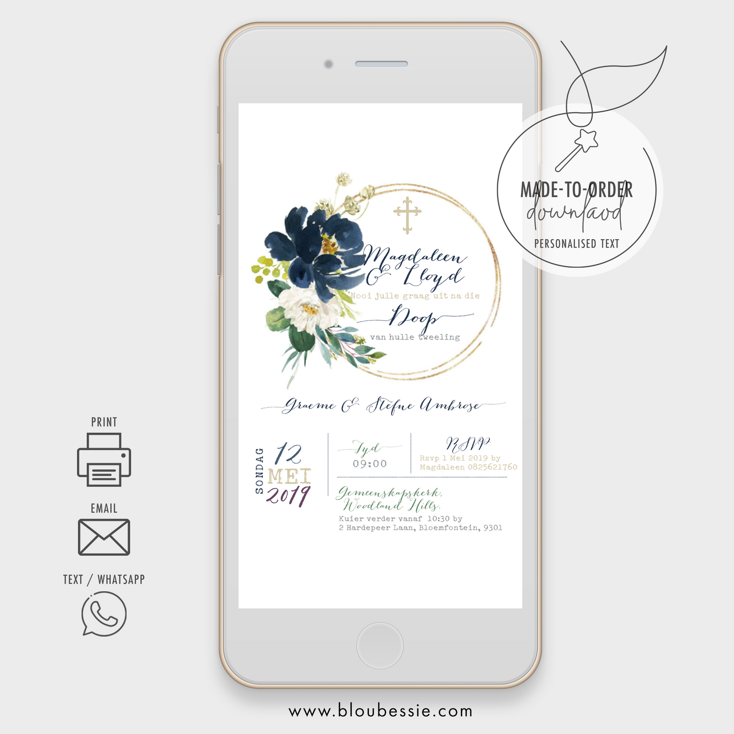 Navy Floral and Gold